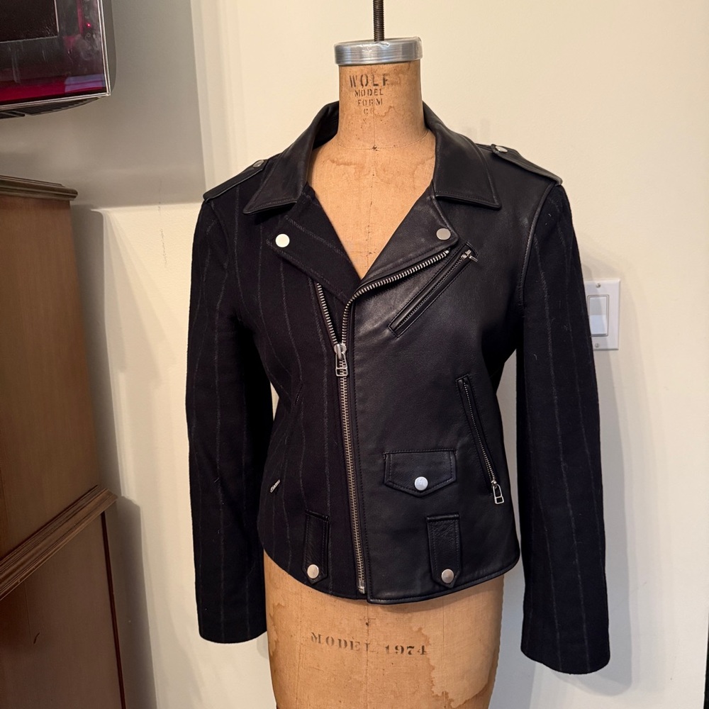 Each X Other Robert Montgomery Moto Striped Leather Jacket